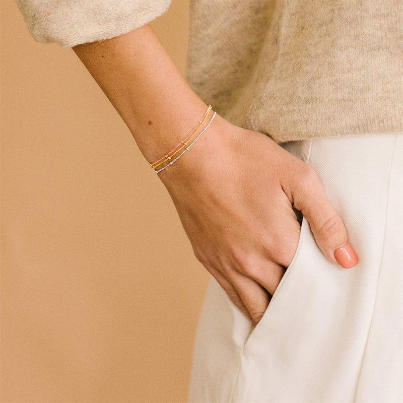 VACRONA Gold Tiny Beaded Bracelet 14K Gold Plated Chain Bracelets for Women Handmade Clip Link Trendy Tiny Pearl Bracelet Adjustable Chain Jewelry Gifts - Image 2